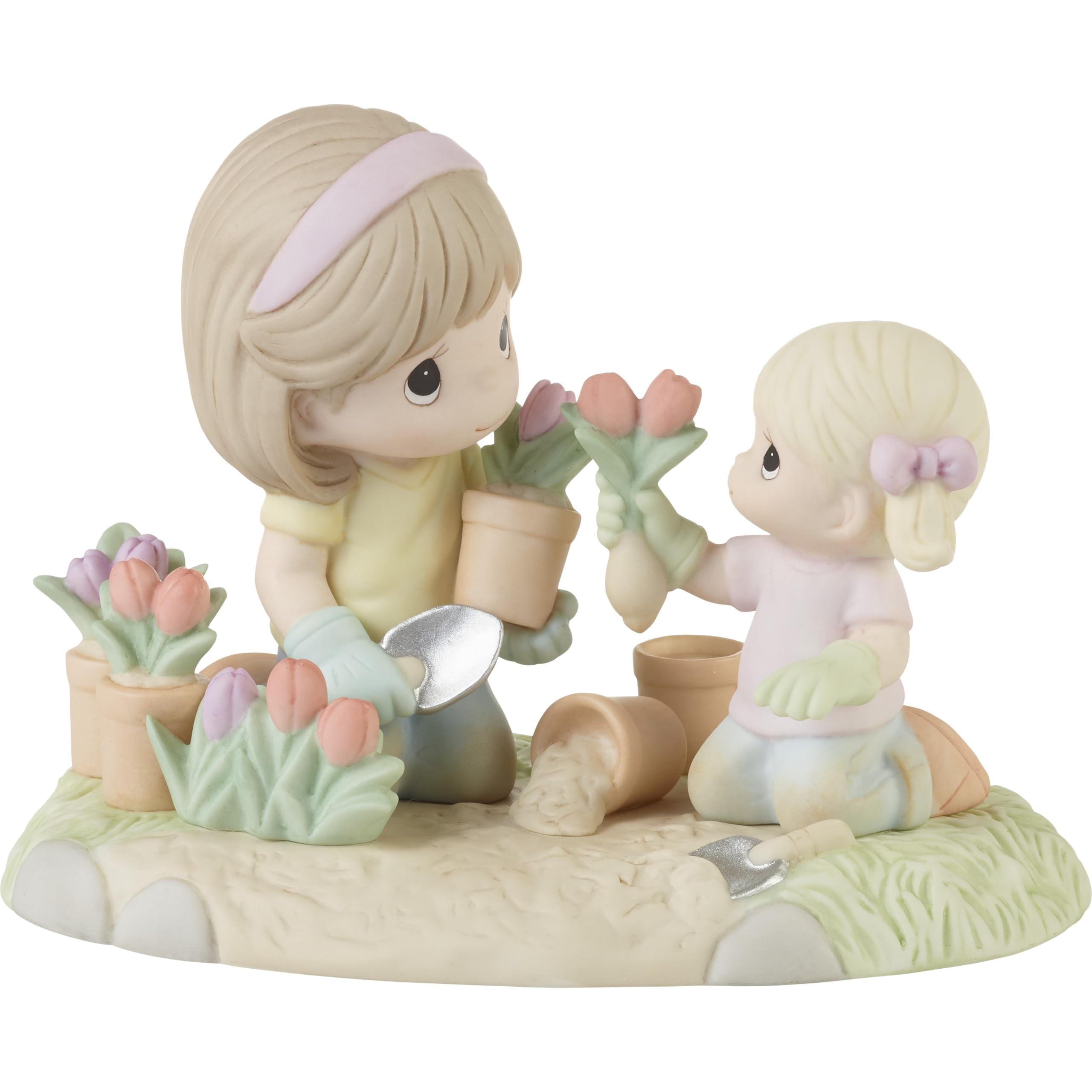 Hand-Painted Bisque Porcelain Mother and Daughter Garden Figurine