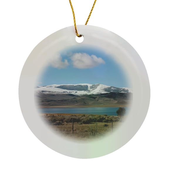 3drose, a Mountain in Ogden Utah with a Blue Lake Beneath, Circle Porcelain Ornament
