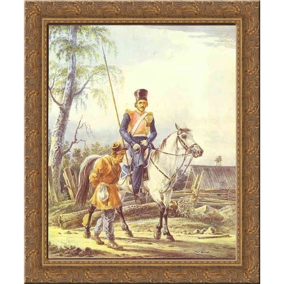 A Mounted Cossack Escorting a Peasant 20x24 Gold Ornate Wood Framed Canvas Art by Orlowski, Alexander