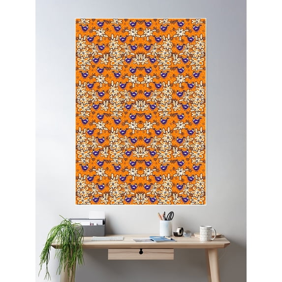 A Multiplicity Of Birds In Blue (Orange) Poster Wall Art, Modern Wall Decor For Living Room Bedroom, 24x36 UNFRAMED
