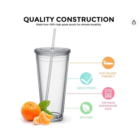A Must for The Holidays Gifts,Classic Insulated Double Wall Tumbler Cup with Lid Straw, Reusable - 20 oz, Fit for Adult Children (Clear)