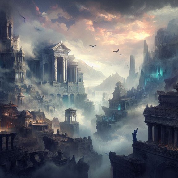 A Mystical City with Ancient Ruins Digital Painting II - 12" x 18" Art Print Wall Decor