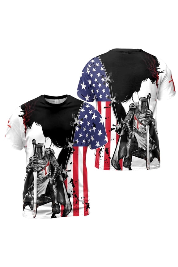 A Nation Under God Jesus Christ America Flag Men's T-shirt S-5XL