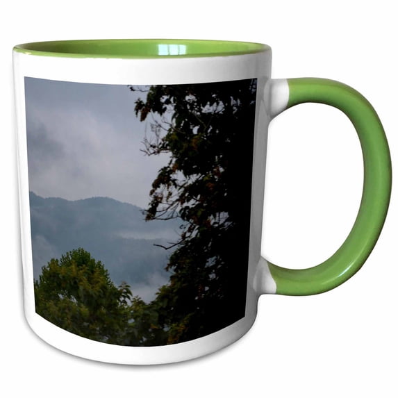 3drose, a Nature Scene of the Mountains Behind a Tree, 15oz Two-tone Green Mug