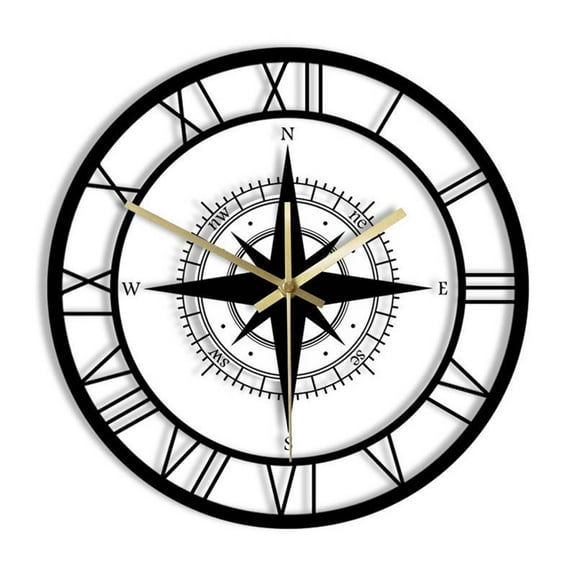 A Nautical Compass Rose Wall Clock Transparent Acrylic Design Wind Rose Direction Chart Decorative Clock Without Light