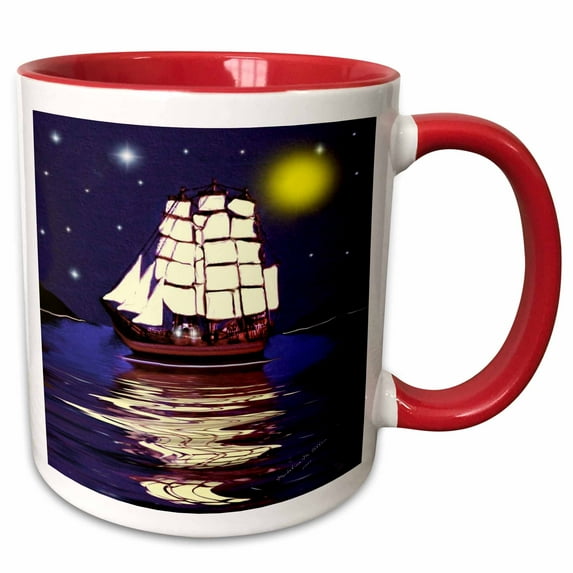 3drose, a Nautical Dream - Smudgeart Ship Art, 11oz Two-tone Red Mug