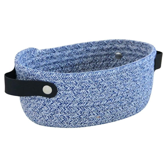 A Navy Blue Rope Woven Basket For Household Storage And Decorative Use