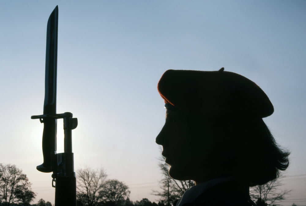 A Navy Flying Rifles Drill Team member stands at attention holding the M1 Garrand rifle Canvas Art - Michael WoodStocktrek Images (34 x 23)