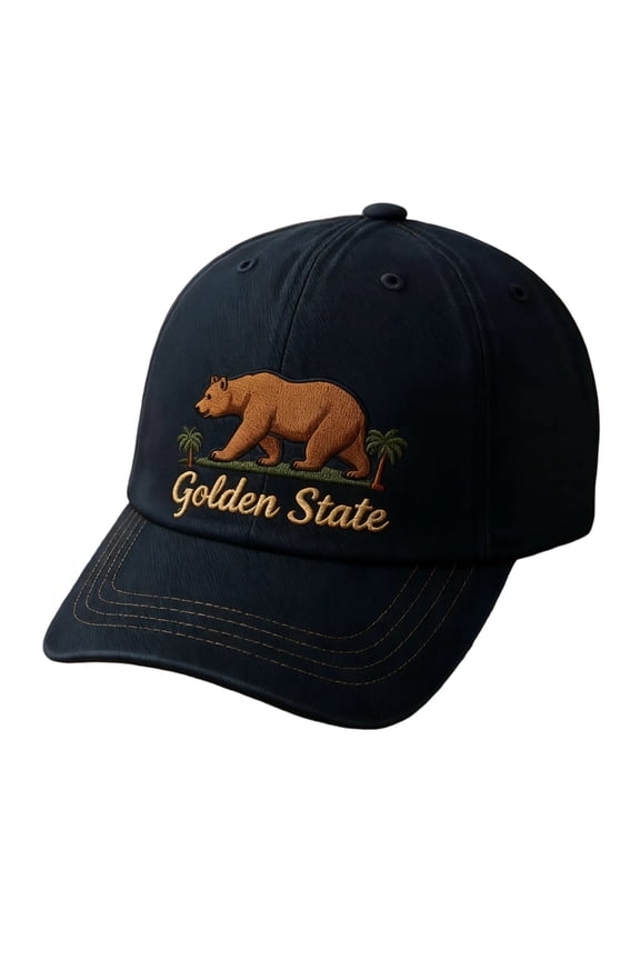 A Navy Style Baseball Cap Printed California Golden Bear Design Cotton Material Adjustable Hat With American Landmark Designs For Outdoor Sports