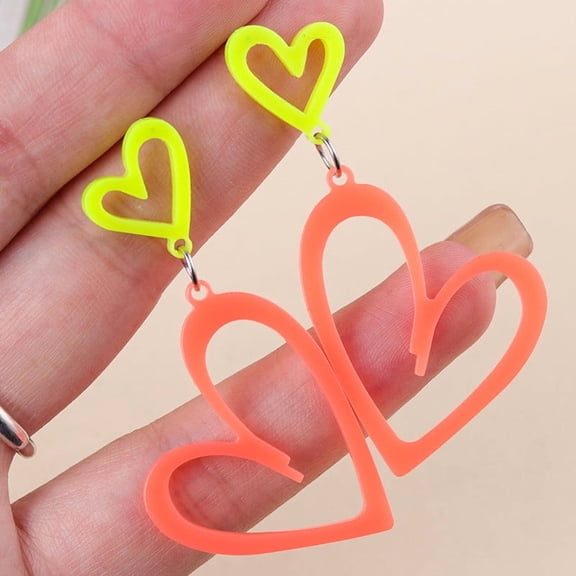 A Neon Heart Dangle Earrings Bright Hollow Heart Statement Earrings For Women Trendy Lightweight Acrylic Earrings Color A Orange Yellow