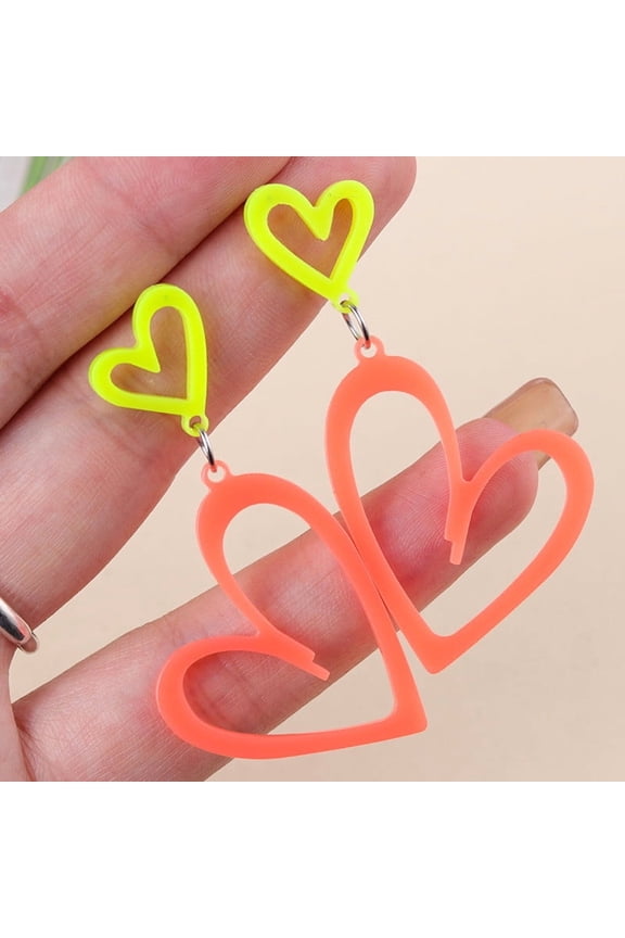 A Neon Heart Dangle Earrings, Hollow Acrylic Design, Lightweight & Trendy, For Festival, Party & Casual Wear, Bright Colors