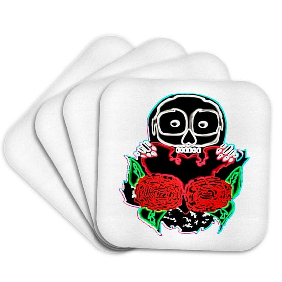 3drose, a Neon Version of My Skull Biting a Heart, Set of 4 Coasters - Soft