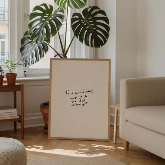 A New Chapter Print Handdrawn Typography Wall Art Positive Quote Vertical