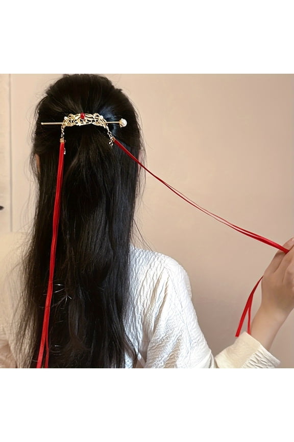 A New Chinese-Style Elegant And Easy Horse-Face Skirt Hair Accessory with a Ribbon for Women