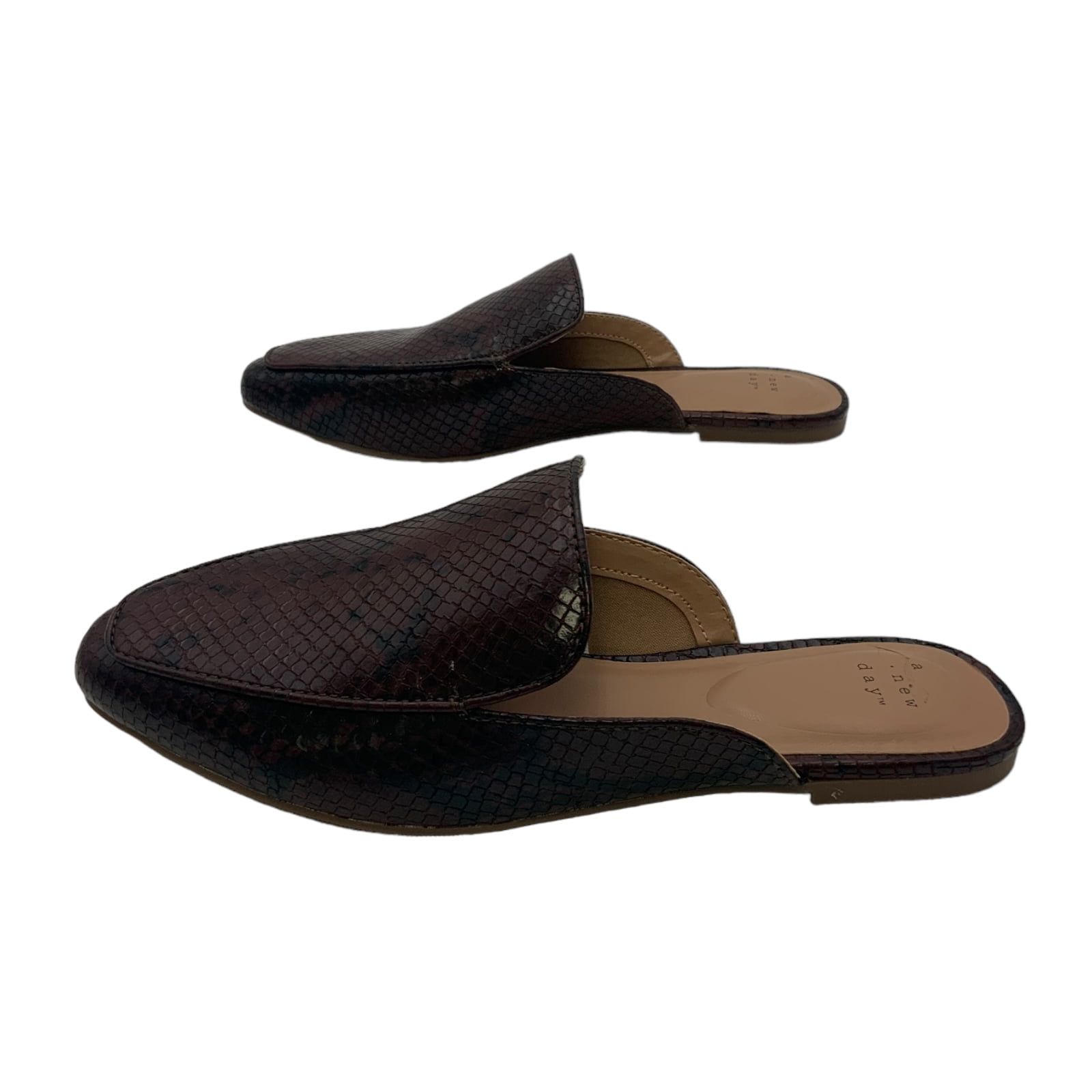A New Day Cardi Mules Dark Brown Snake Print Women s Size 9.5