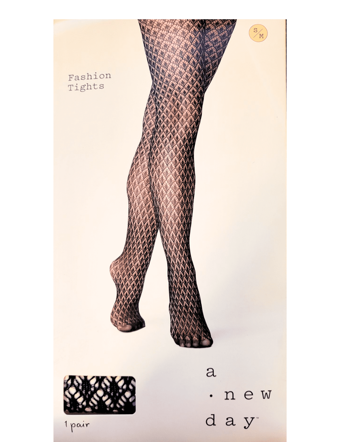 A New Day Fashion Nylon Thigh High Tights Diamond Geo Shaped Black Ebony Medium Large