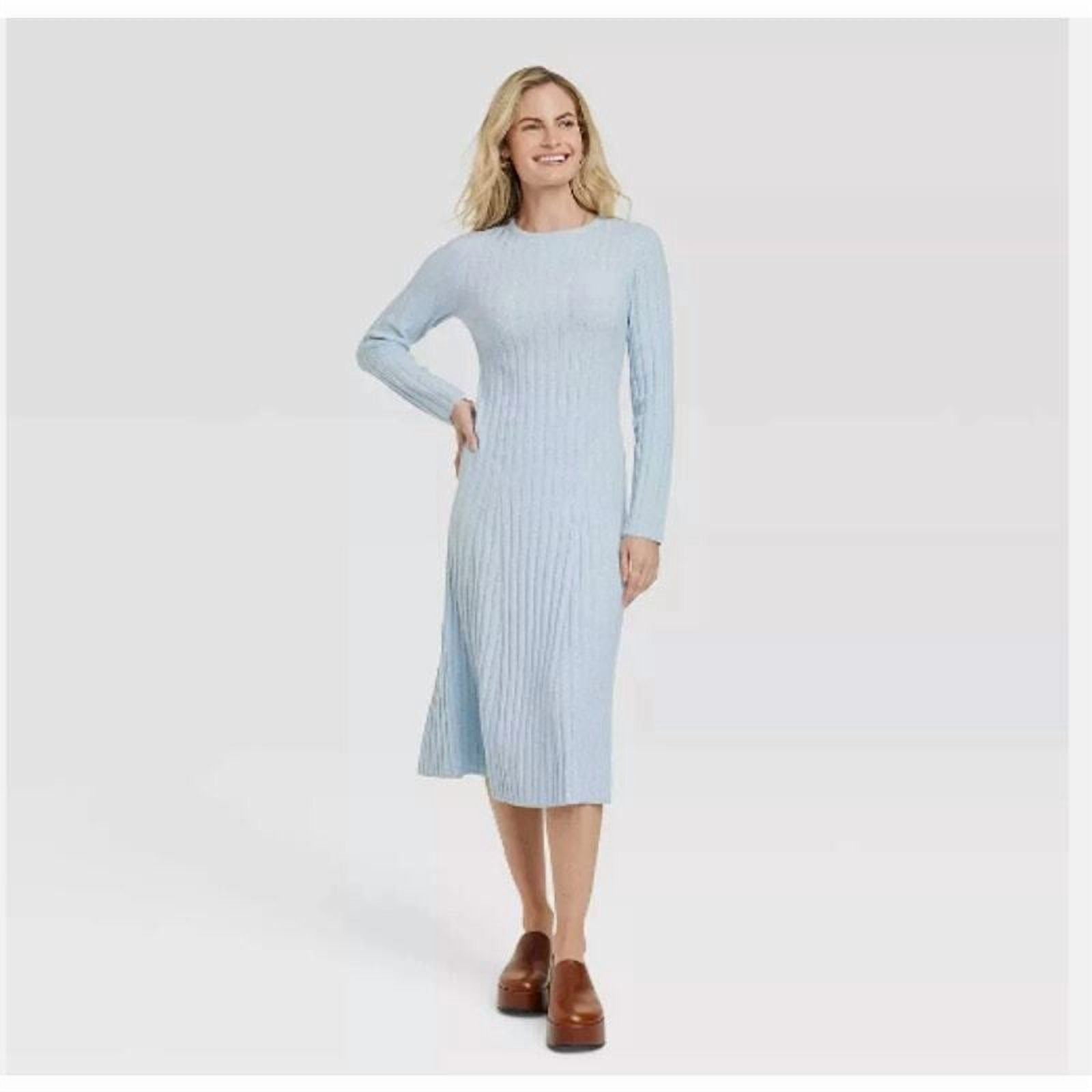 Women's Long Sleeve Midi Ribbed Sweater Dress - A New Day Blue XXL Women's Long Sleeve Midi Ribbed Sweater Dress - A New Day Blue XXL