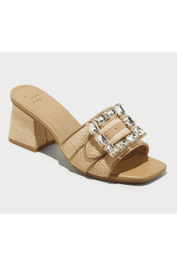 A New Day  Women's Beige Kathleen Raffia Buckle Block Heels 8