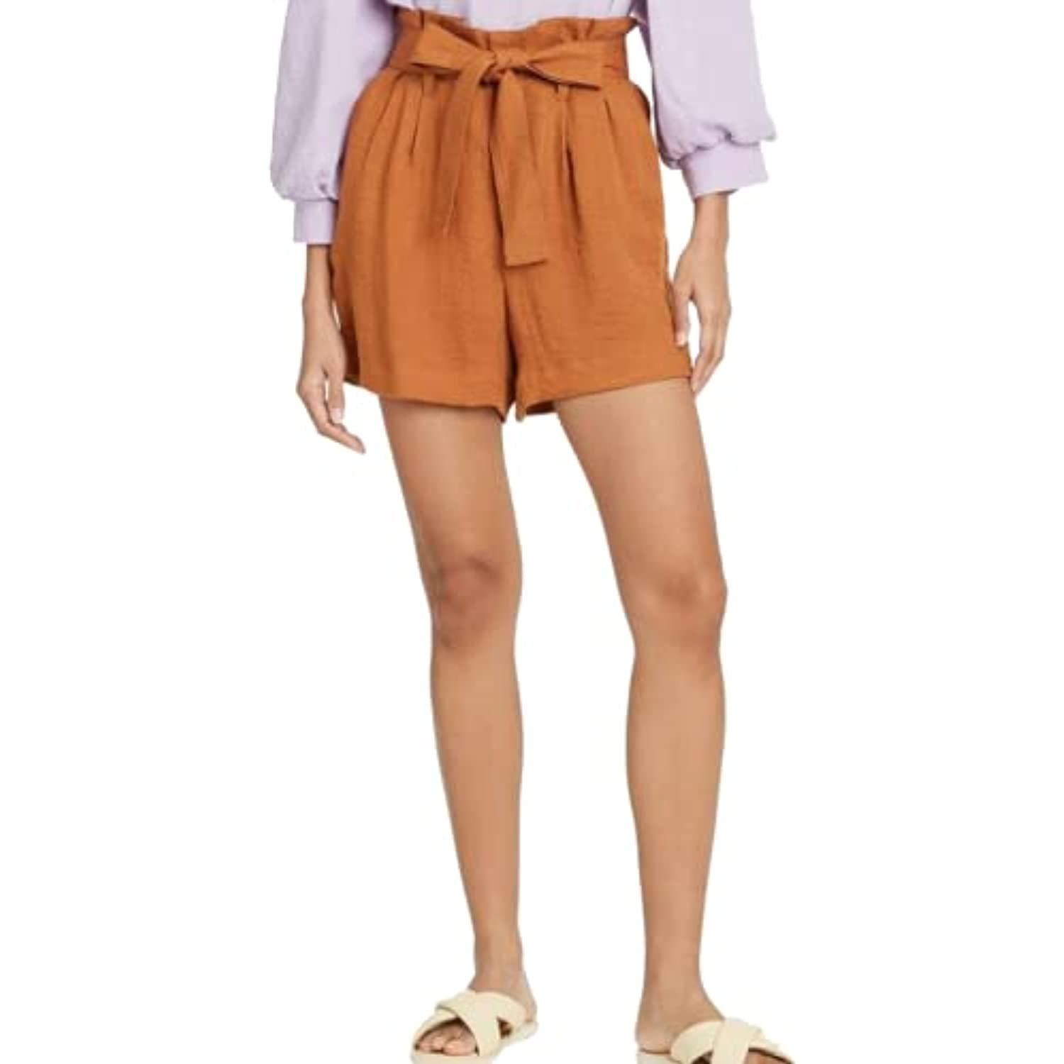 A New Day Women's High-Rise Paperbag Shorts- (Light Brown Gingham