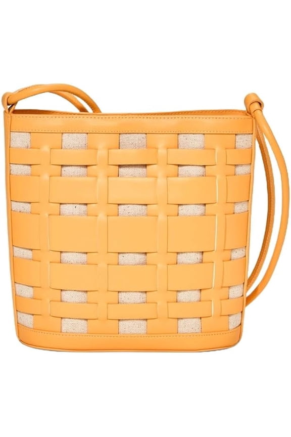 A New Day Women's Woven Basket Weave Bucket Bag, Yellow, 1