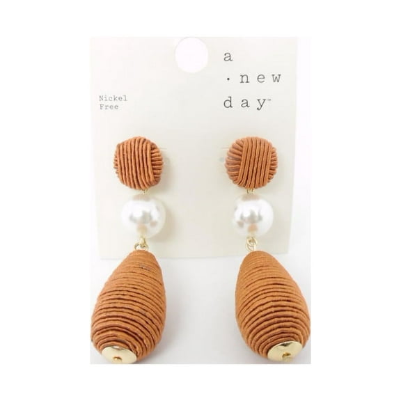 A New Day Wrapped Round and Beaded with Simulated Pearl Teardrop Earrings - Rust