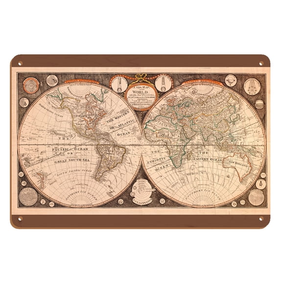 A New Map of the World - New Discoveries by Capt. Cook and Other Navigators - Vintage Colored Cartographic Map by Thomas Kitchin c.1799 - 8 x 12 inch Vintage Wood Art Sign
