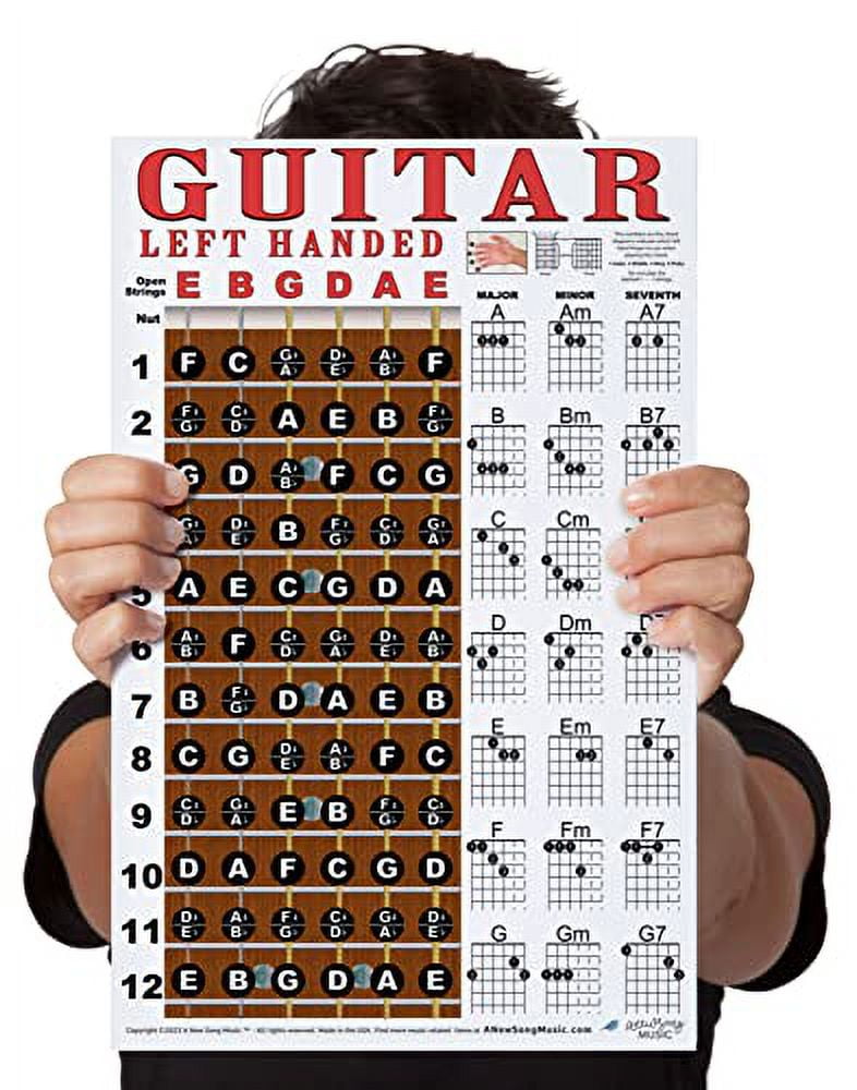 A New Song Music Laminated Left Handed Guitar Fretboard and Chord Chart ...