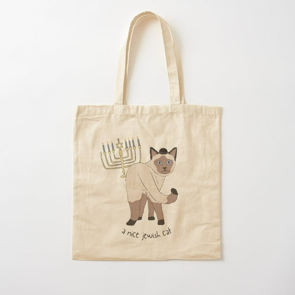"A Nice Jewish Cat" Hanukkah Jewish Cat Holiday Cotton Tote Bag Canvas Tote Bag, Family Gift For Mother, Her