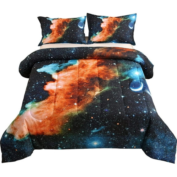 A Nice Night Galaxy Bedding Sets Outer Space Comforter 3D Printed Space Quilt Set Size Glitter Pink Color for Children Boy Girl Teen Kids