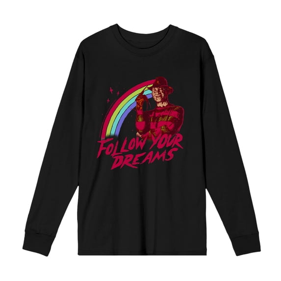 A Nightmare On Elm Street Follow Your Dreams Adult Black Crew Neck Long Sleeve Tee-XS
