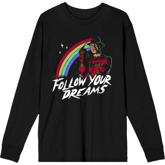 A Nightmare On Elm Street Follow Your Dreams Adult Black Crew Neck Long Sleeve Tee-XS
