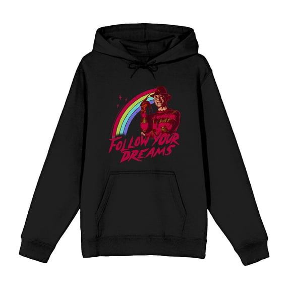 A Nightmare On Elm Street Follow Your Dreams Adult Black Long Sleeve Hoodie-Medium