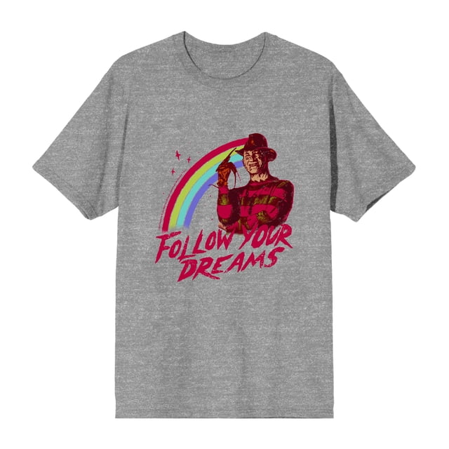 A Nightmare On Elm Street Follow Your Dreams Men's Heather Gray Crew Neck Short Sleeve Tee-Medium
