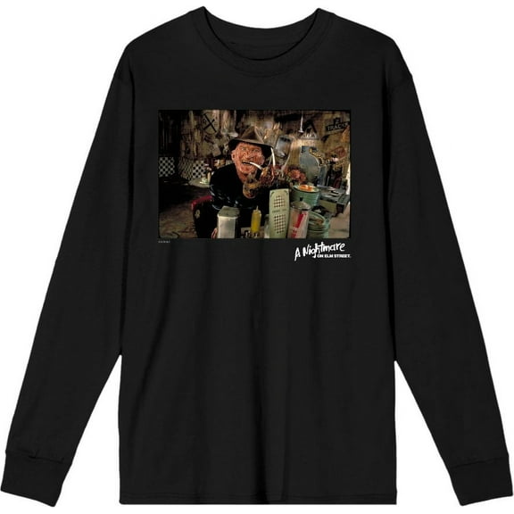 A Nightmare On Elm Street Freddy Smoking Adult Black Crew Neck Long Sleeve Tee-XL