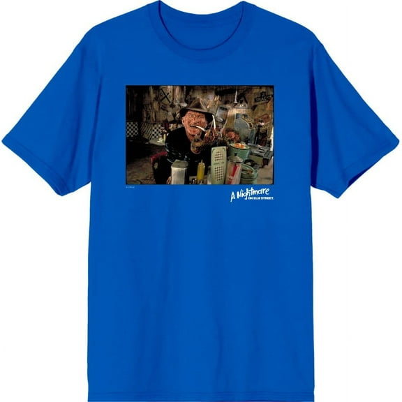 A Nightmare On Elm Street Freddy Smoking Men's Blue Crew Neck Short Sleeve Tee-XXL
