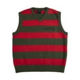 thumbnail image 1 of A Nightmare On Elm Street Logo Sleeveless Red & Green Striped Adult Sweater Vest-XXL, 1 of 7