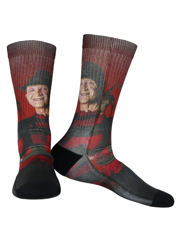 A Nightmare On Elm Street Socks Men's Freddy Krueger Sublimated Crew Socks Fits Shoe Size 8-12