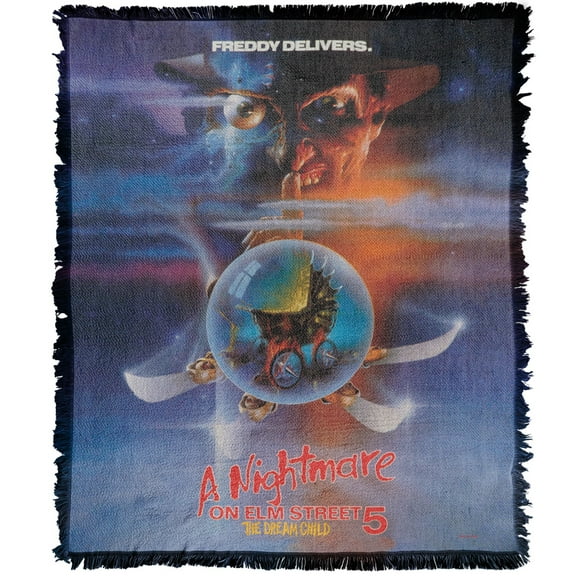 A Nightmare on Elm Street Blanket, 50'x60' 5 Poster Woven Tapestry Cotton Blend Fringed Throw Blanket