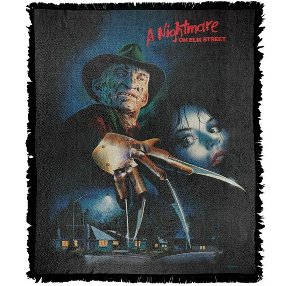 A Nightmare on Elm Street Blanket, 50'x60' Freddy Poster Woven Tapestry Cotton Blend Fringed Throw Blanket