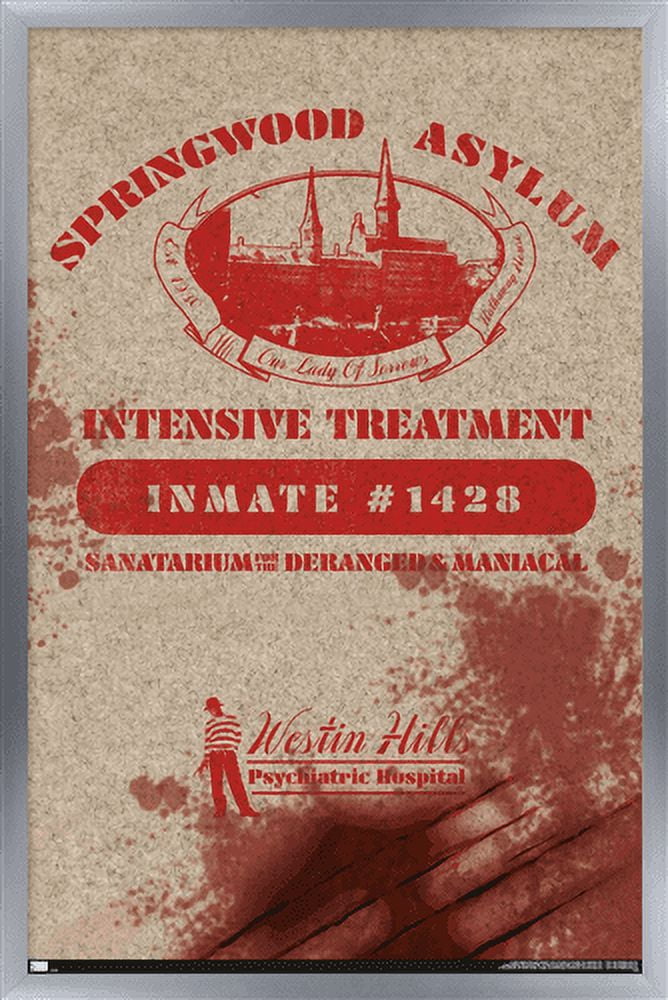 A Nightmare on Elm Street - Springwood Asylum Wall Poster, 14.725" x 22.375", Framed