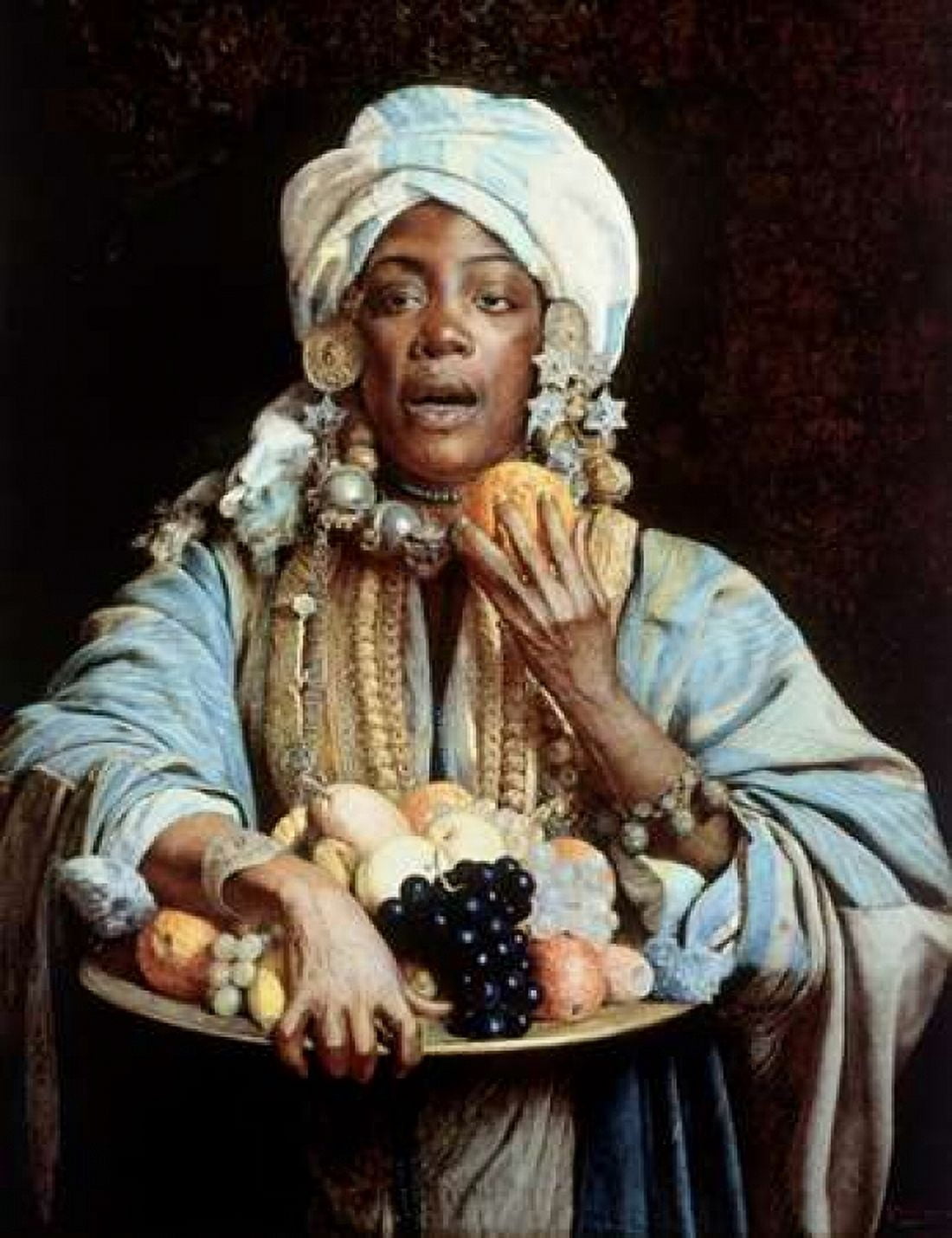 A North African Fruit Vendor Canvas Art - Giuseppe Signorini (18 x 24)
