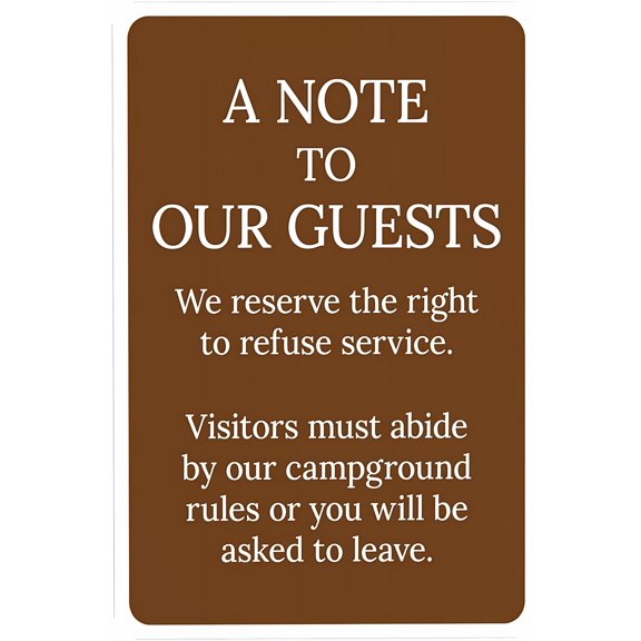 A Note To Our Guests Refuse Service Warning Sign - 8"x12" Rules Security Metal Sign, Outdoor Indoor Home Business Street Wall Safety Custom Decor