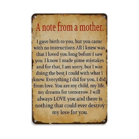 A Note from Mother Tin Sign Vintage Metal Sign Office Living Room Bar Coffee Wall Art Decor 8x12inch