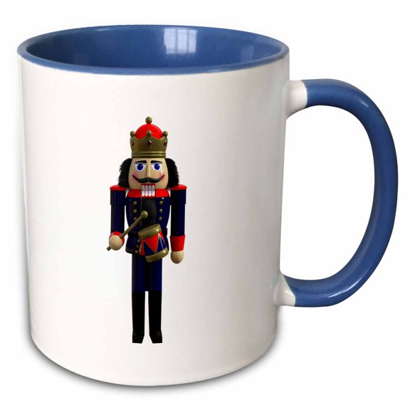 3drose, a Nutcracker in Blue and Red with a Drum and Crown, 11oz Two-tone Blue Mug