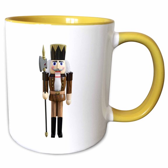 3drose, a Nutcracker in Brown and Black with an Ax and Hat, 11oz Two-tone Yellow Mug