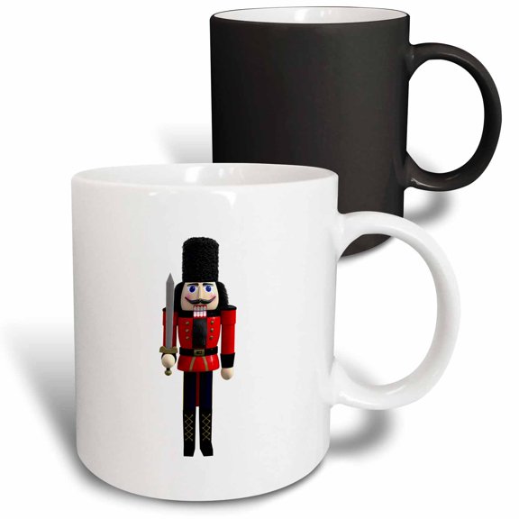 3drose, a Nutcracker in Red and Blue with a Sword and Bear Skin Hat, 11oz Magic Transforming Mug