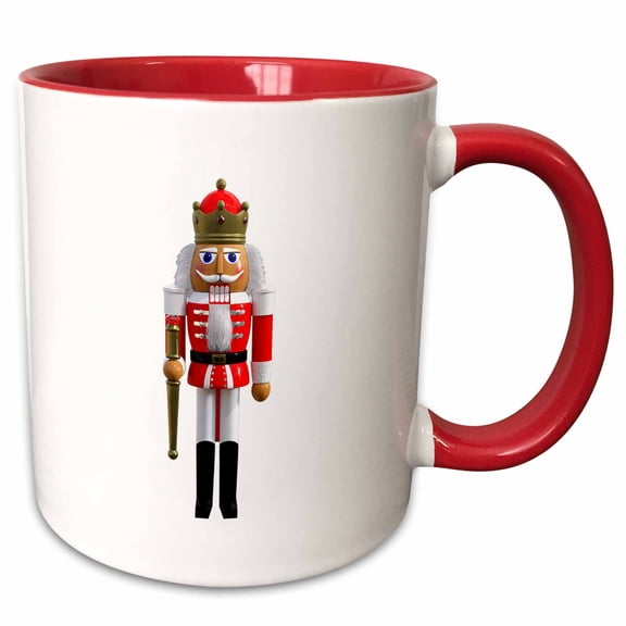 3drose, a Nutcracker in Red and White with a Wand and Crown, 11oz Two-tone Red Mug