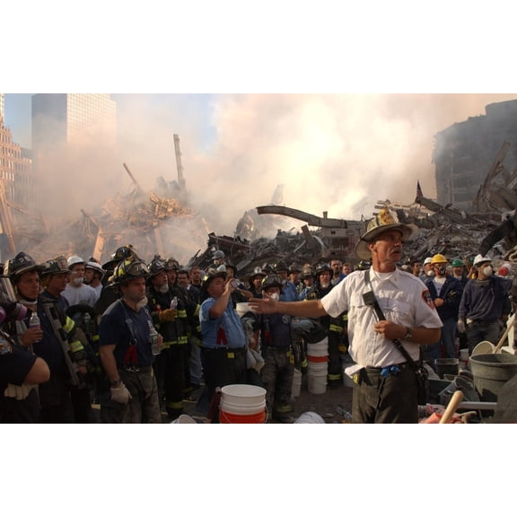 A Nyc Fire Chief Addresses Firefighters At Ground Zero On Sept. 12 History (24 x 18)