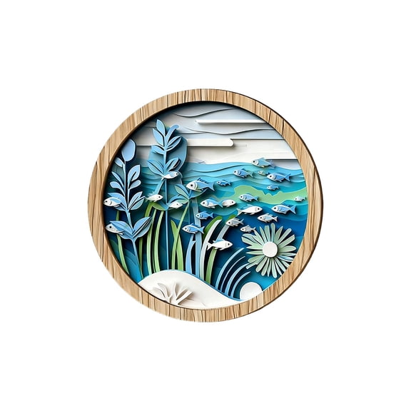 A Ocean Themed 2D Wooden Ornament Round Frame for Hanging In Bedrooms Living Rooms Or Study office Holiday Decor Festive Party Wall Accent Home Decor