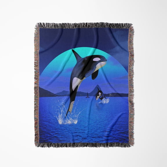 A Orca Whale Enjoy The Freedom, For Animal And Nature Lovers, Woven Blanket
